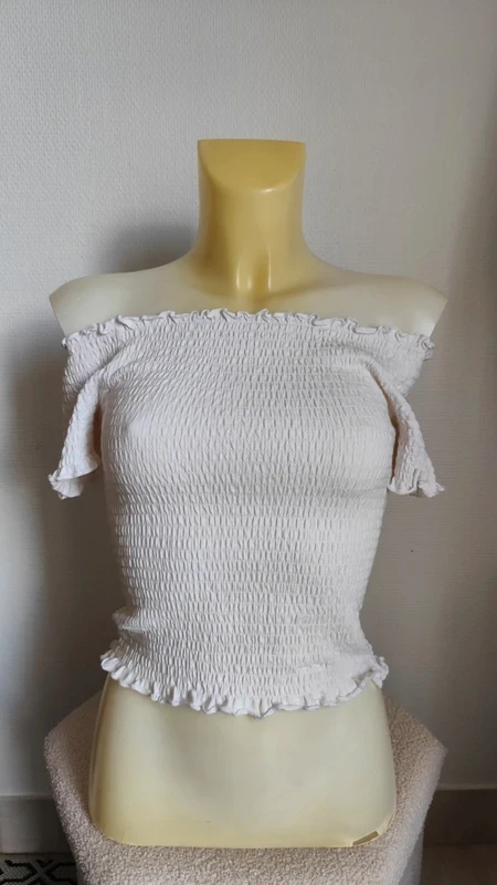 Top met sjaal stijl, wit, met ontbloot schouder / Bardot kraag T38 - H&M – photo 2